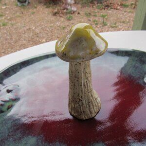 New Handmade Yellow and Beige Pottery Mushroom Figurine